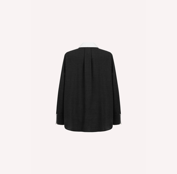 Wool Shirt with Contrast Collar