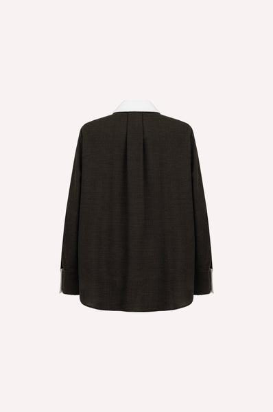 Wool Shirt with Contrast Collar