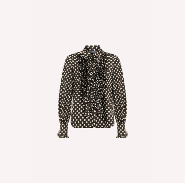 Dots Silk Ruffle Shirt