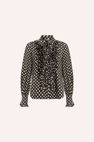 Dots Silk Ruffle Shirt