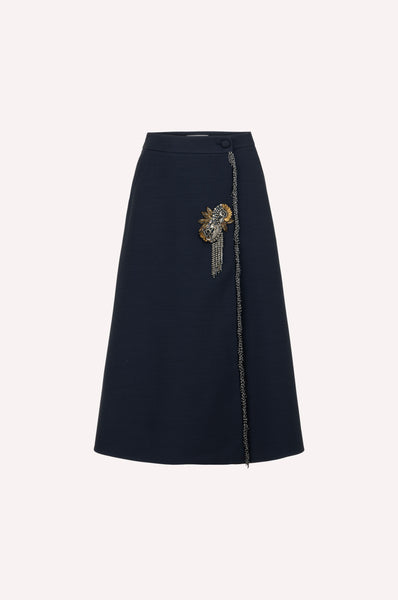Embellished Wrap Skirt with Pleated Back