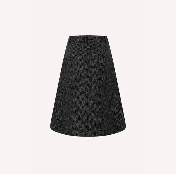Herringbone A-Line Belted Skirt