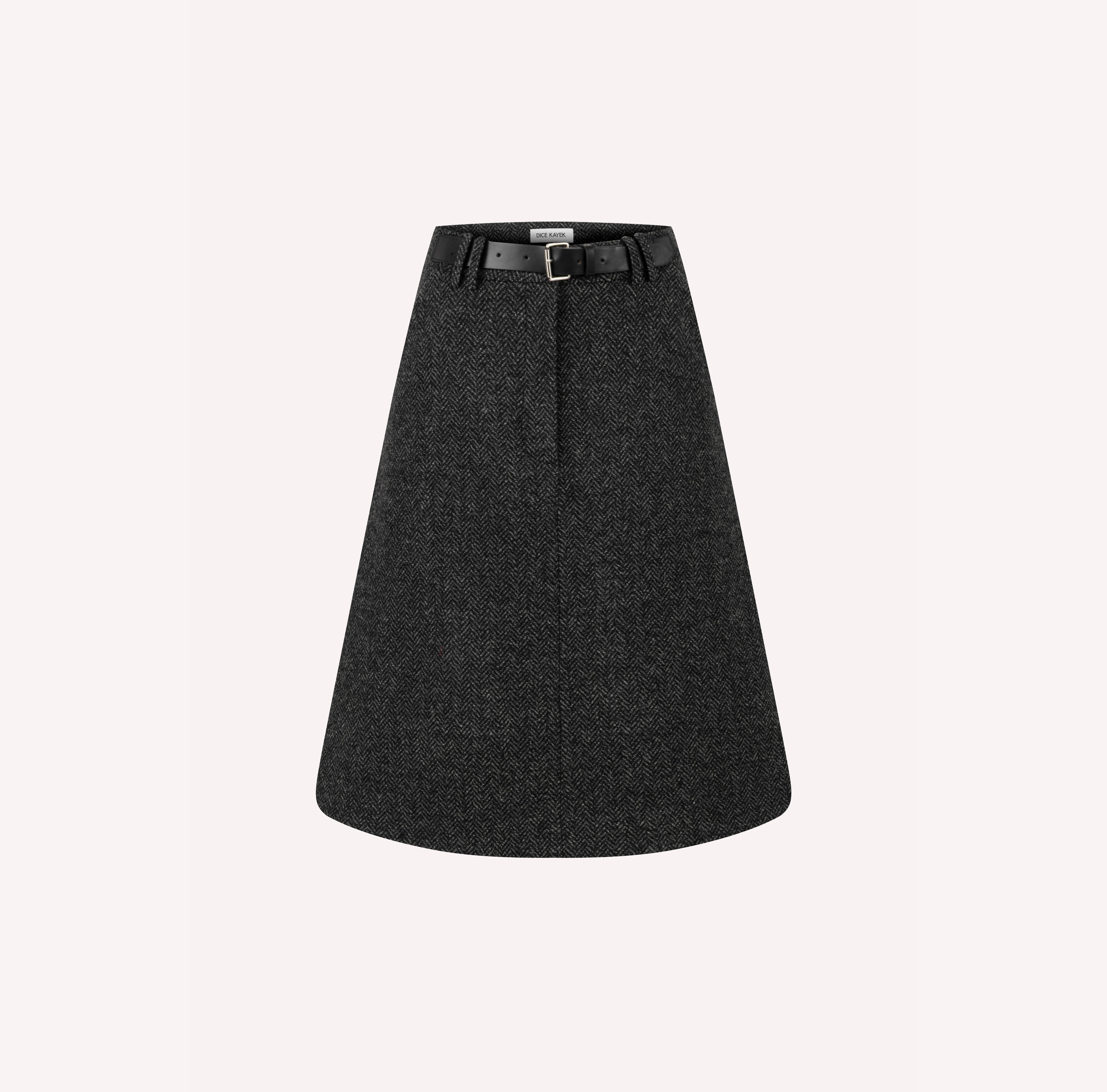 Herringbone A-Line Belted Skirt