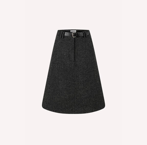 Herringbone A-Line Belted Skirt