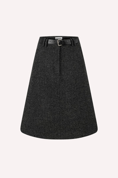 Herringbone A-Line Belted Skirt