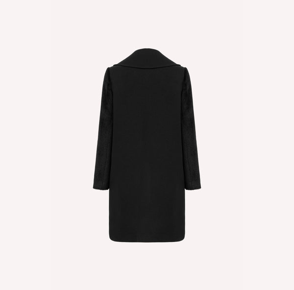 Double-Breasted Wool Coat with Textured Sleeves