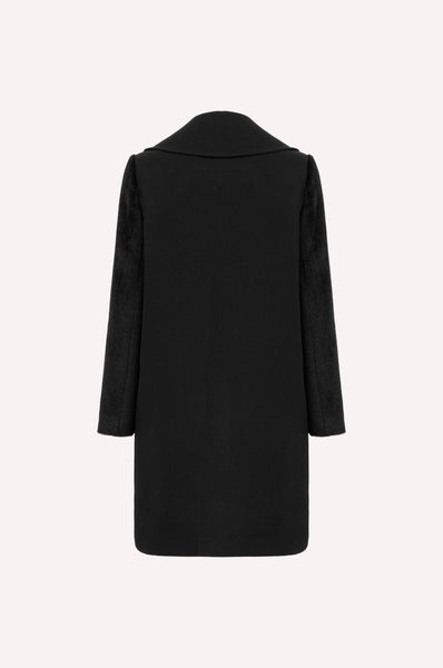 Double-Breasted Wool Coat with Textured Sleeves