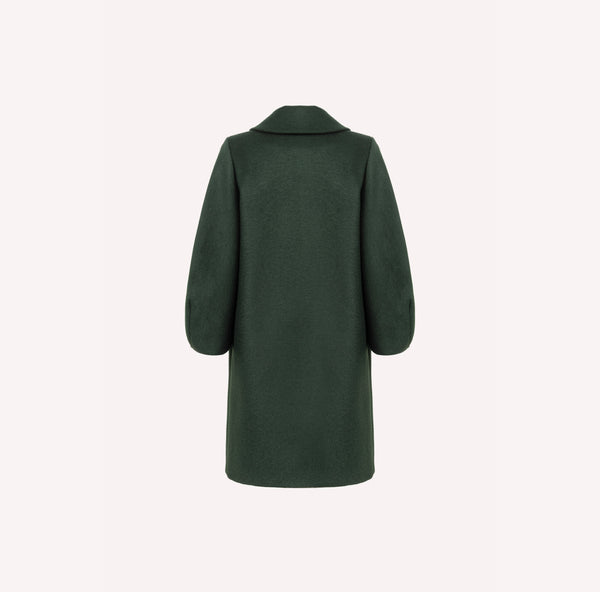 Structured Wool Cocoon Coat in Deep Green