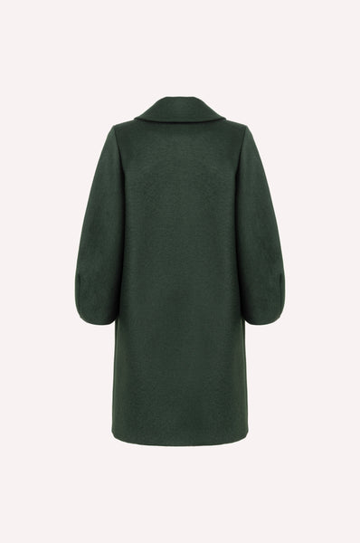 Structured Wool Cocoon Coat in Deep Green