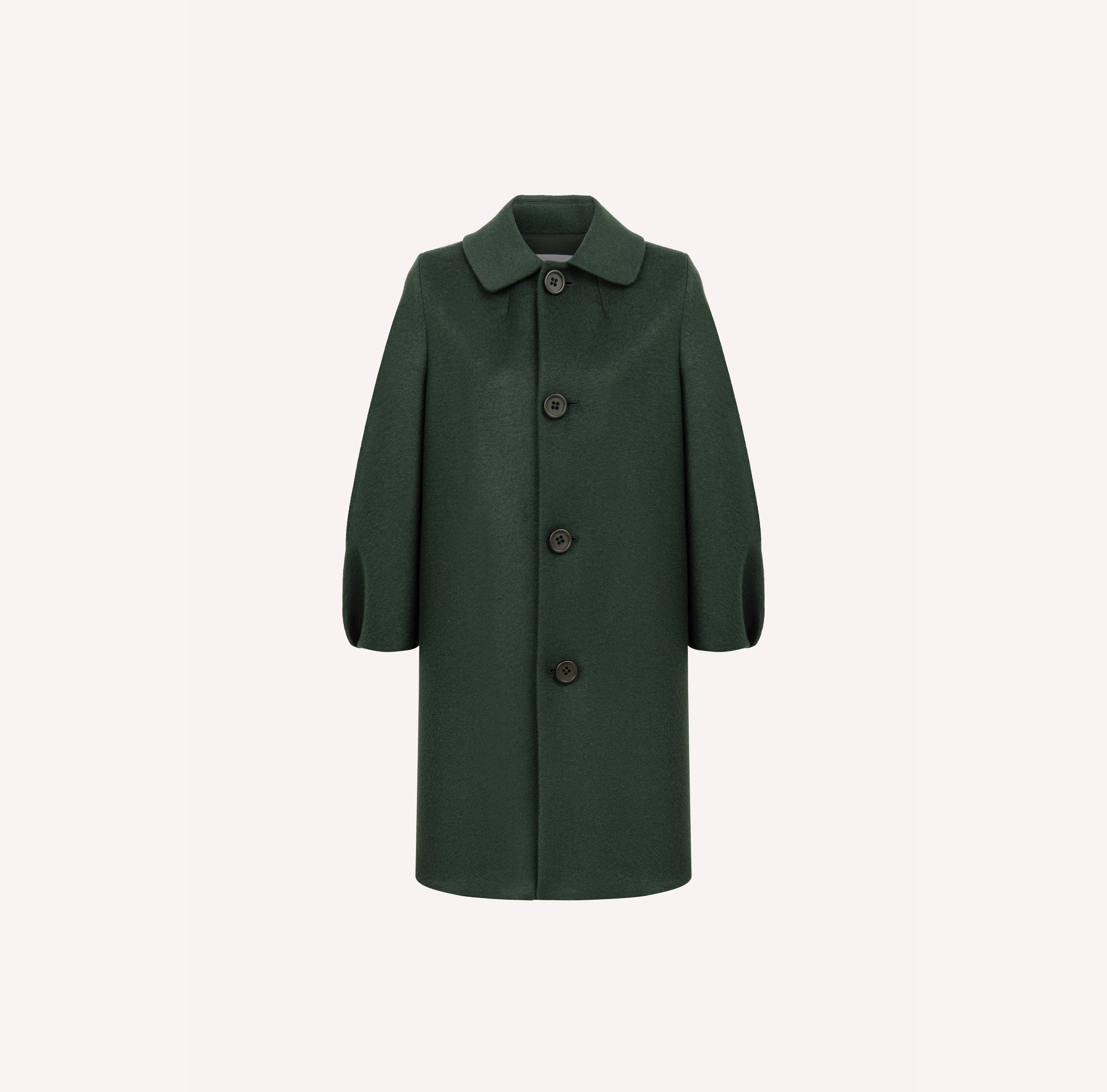 Structured Wool Cocoon Coat in Deep Green