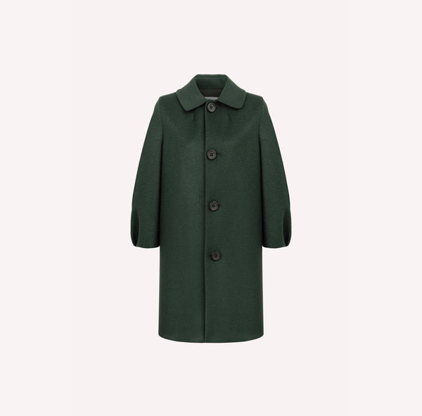 Structured Wool Cocoon Coat in Deep Green