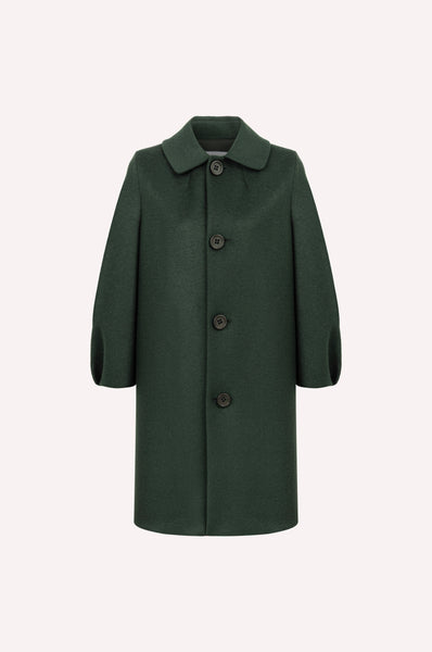 Structured Wool Cocoon Coat in Deep Green