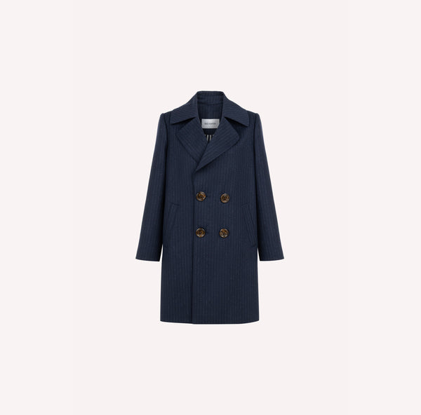 Pinstripe Wool Double-Breasted Coat