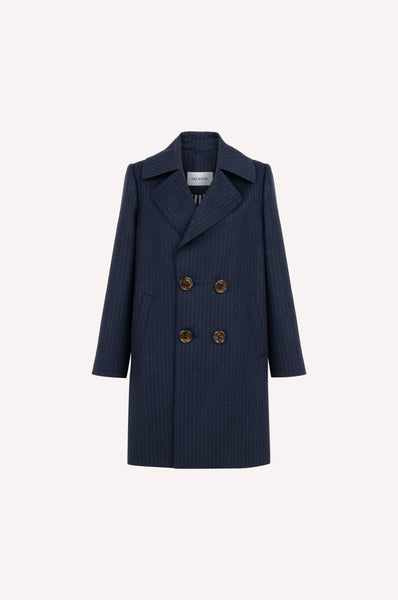 Pinstripe Wool Double-Breasted Coat