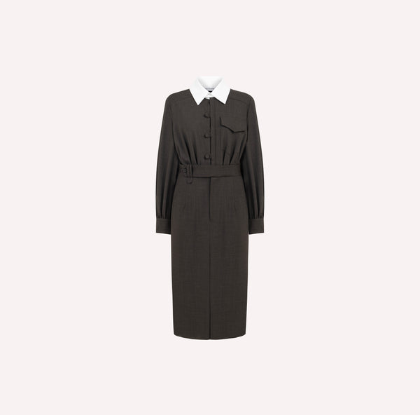 Wool Dress with Contrast Collar