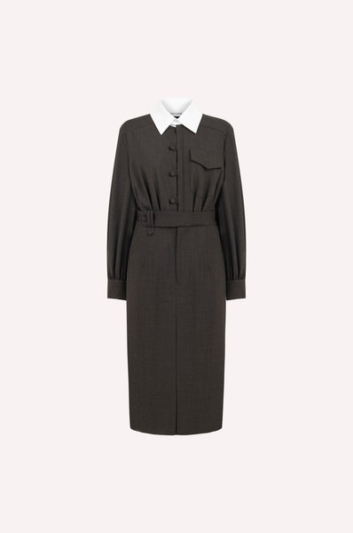 Wool Dress with Contrast Collar