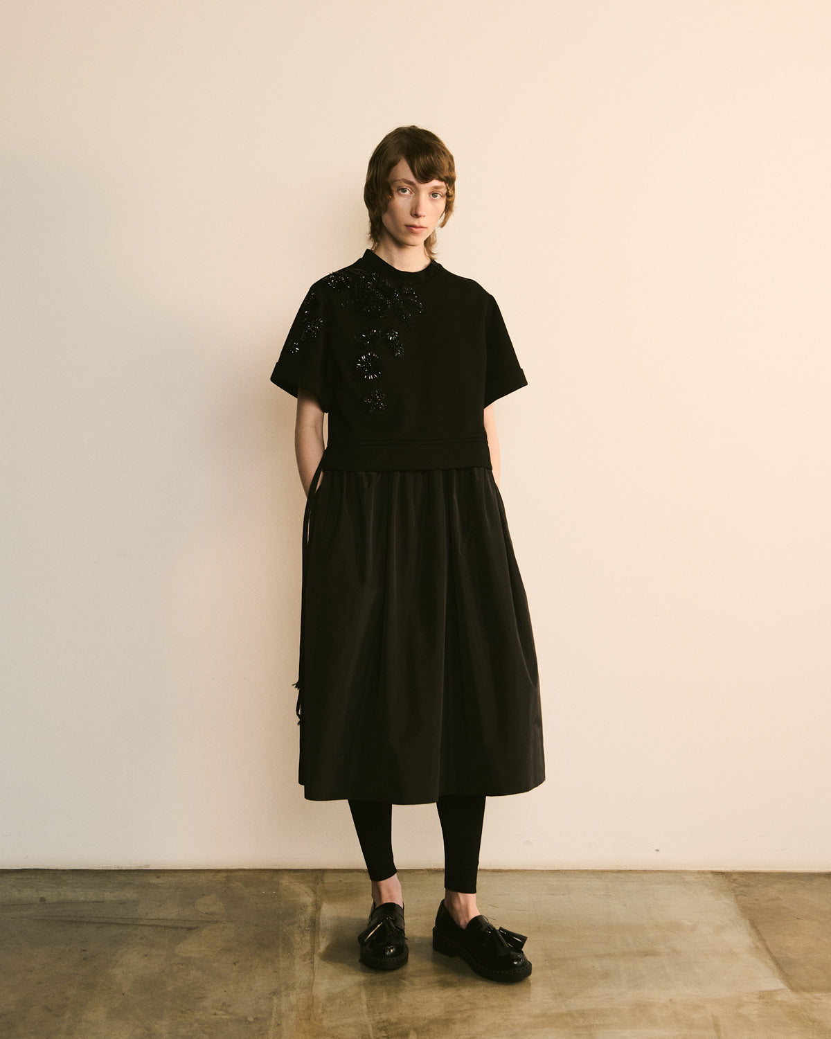 Black Embellished Sweatshirt Midi Dress