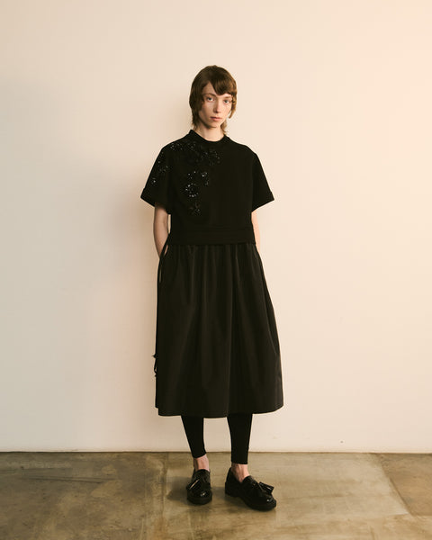 Black Embellished Sweatshirt Midi Dress