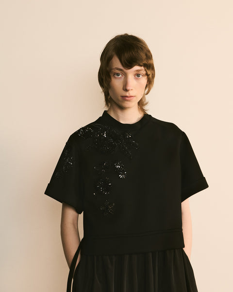 Black Embellished Sweatshirt Midi Dress