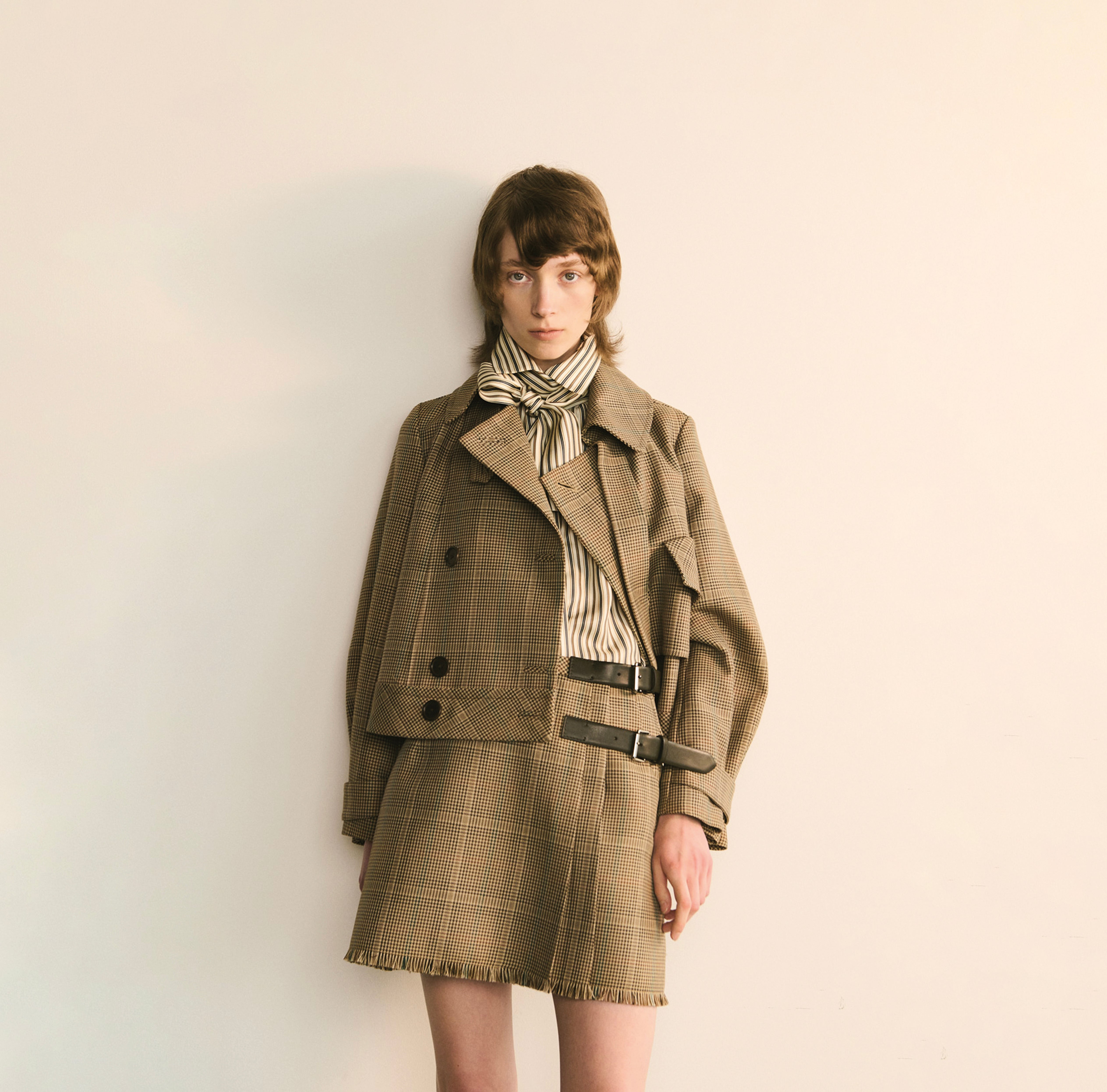 Cropped Plaid Jacket with Double-Breasted Closure