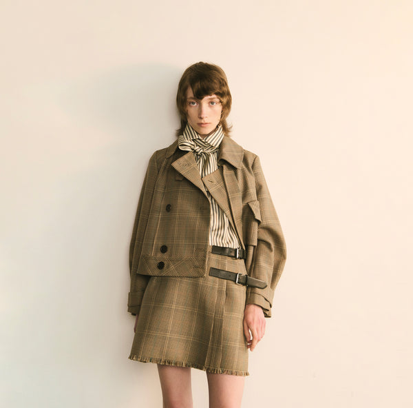 Cropped Plaid Jacket with Double-Breasted Closure