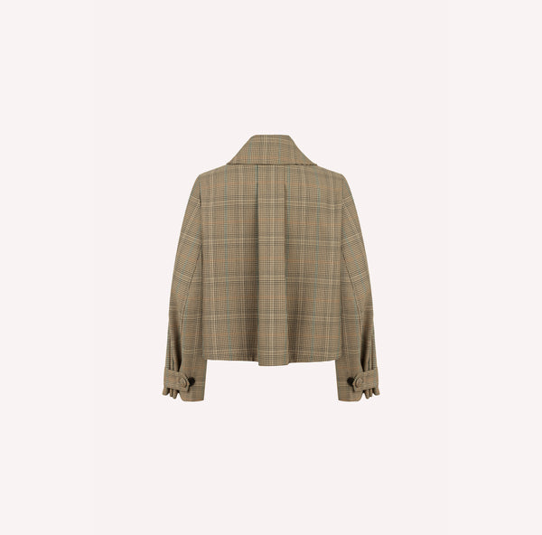 Cropped Plaid Jacket with Double-Breasted Closure