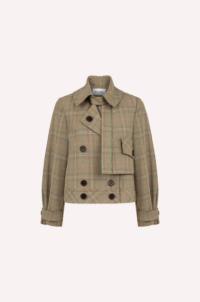 Cropped Plaid Jacket with Double-Breasted Closure