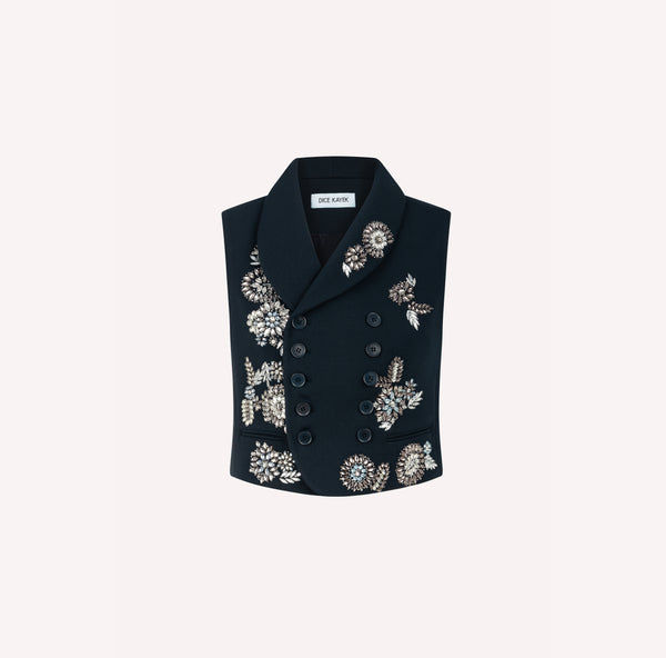 Embroidered Vest with Crystal Embellishments