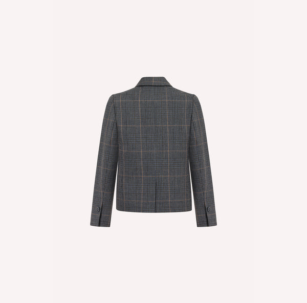 Blue Checked Wool Double-Breasted Jacket