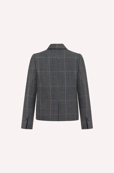Blue Checked Wool Double-Breasted Jacket