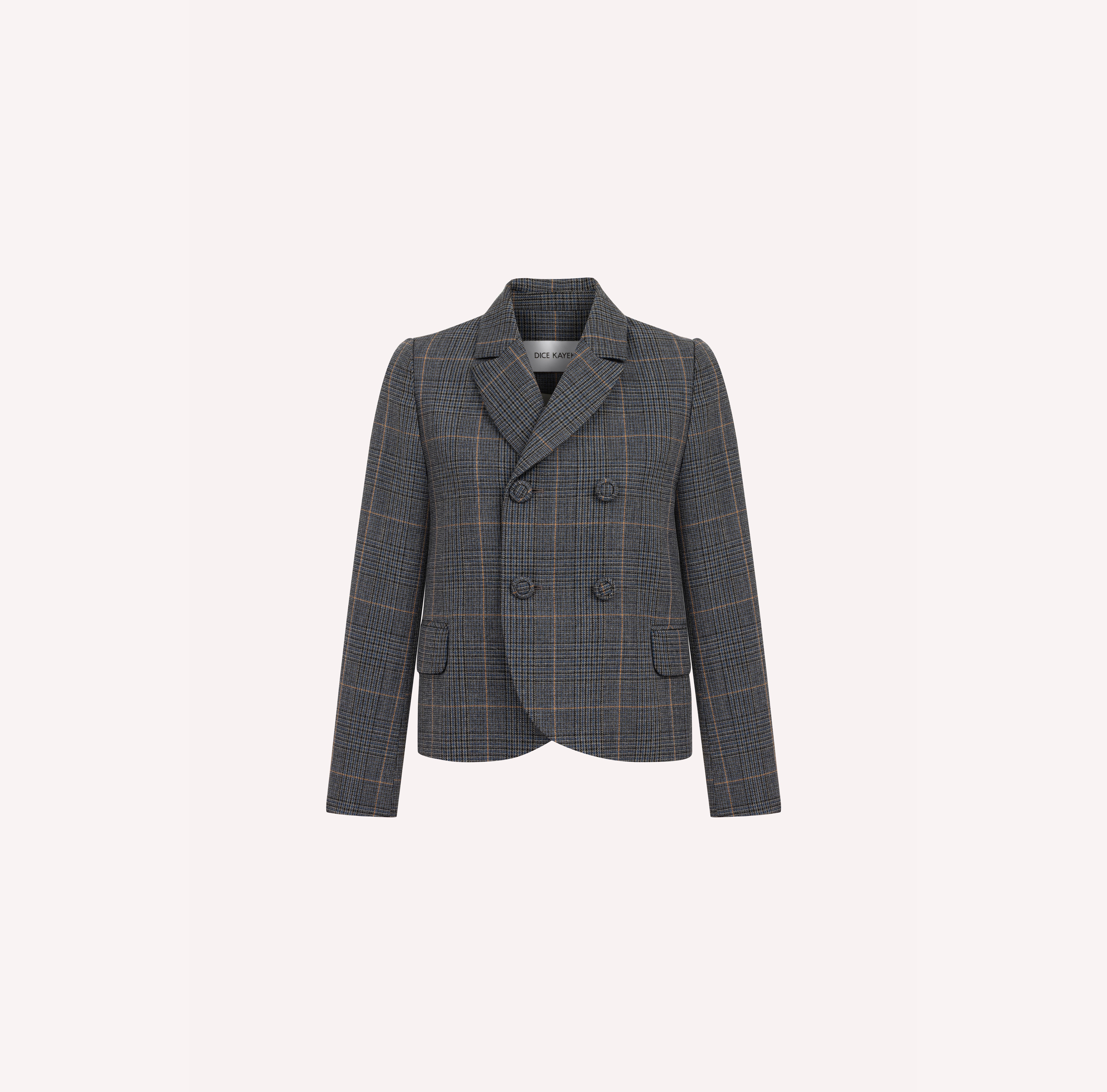 Blue Checked Wool Double-Breasted Jacket