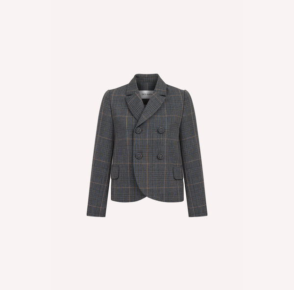 Blue Checked Wool Double-Breasted Jacket