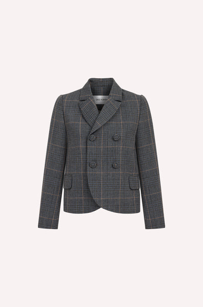 Blue Checked Wool Double-Breasted Jacket