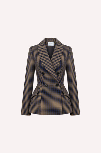 Checked Sculptural Peplum Jacket
