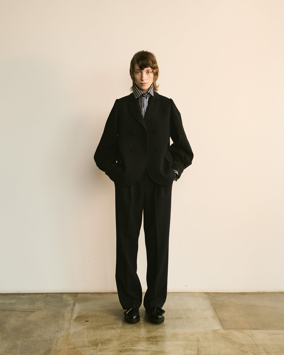 Double-Breasted Jacket with Denim Sleeves