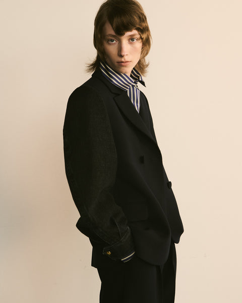 Double-Breasted Jacket with Denim Sleeves