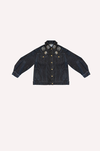 Crystal-Embellished Oversized Denim Jacket