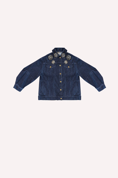 Crystal-Embellished Oversized Denim Jacket