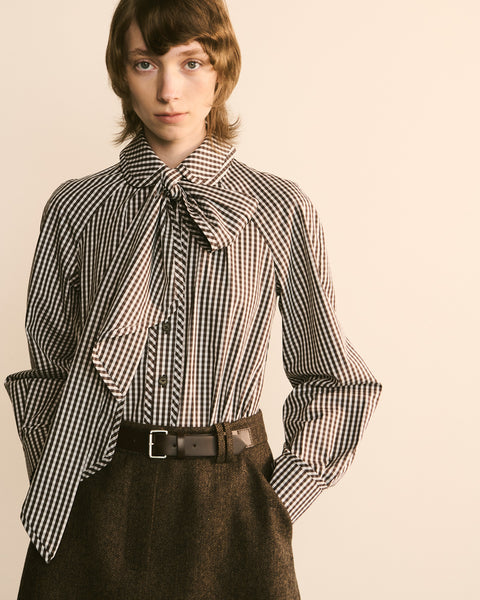 Gingham Bow-Tie Cotton Shirt