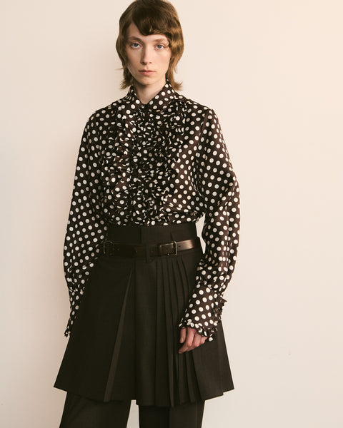 Dots Silk Ruffle Shirt