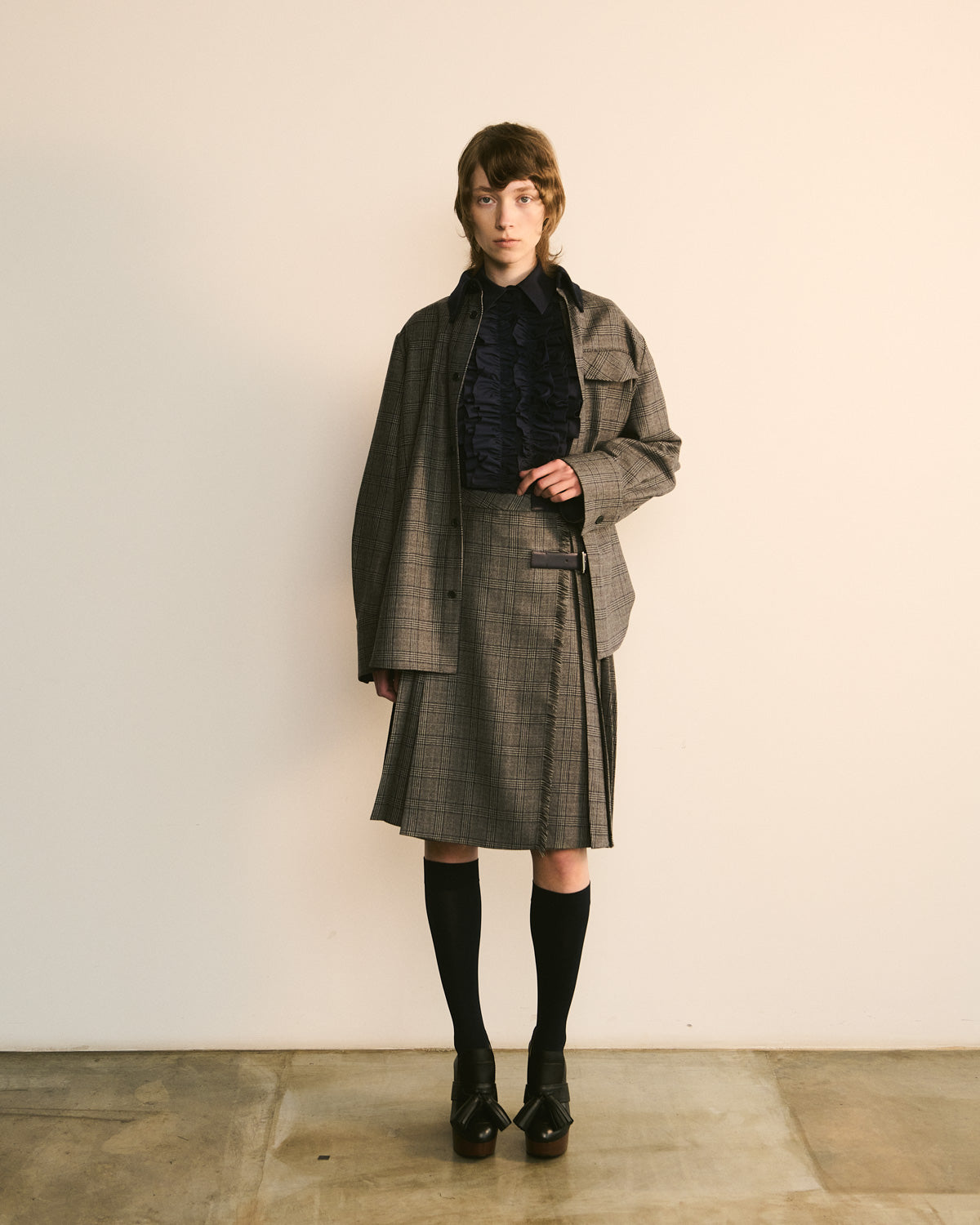 Pleated Check Buckle Skirt