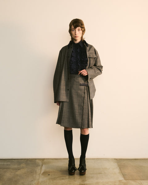 Pleated Check Buckle Skirt