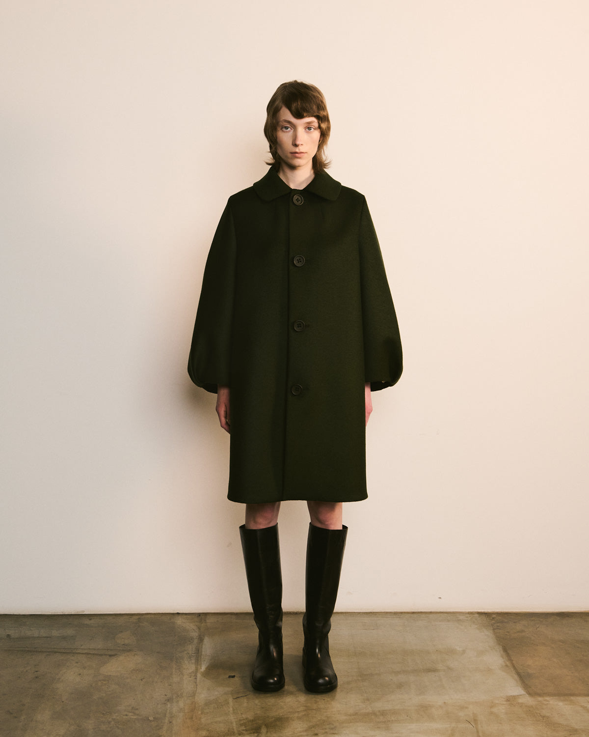 Structured Wool Cocoon Coat in Deep Green