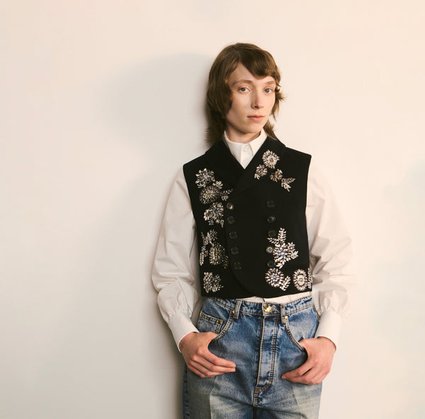 Embroidered Vest with Crystal Embellishments