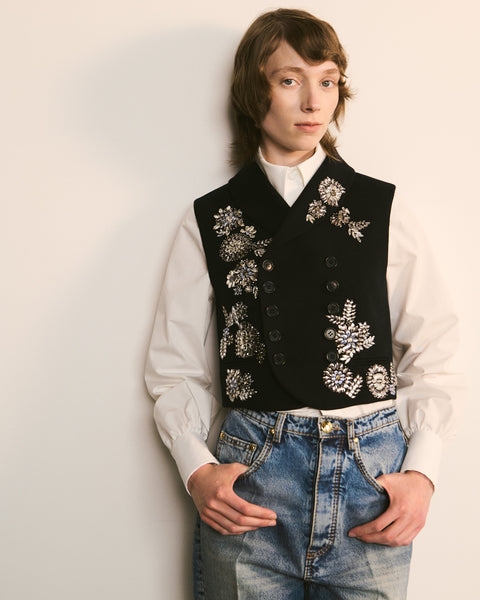 Embroidered Vest with Crystal Embellishments