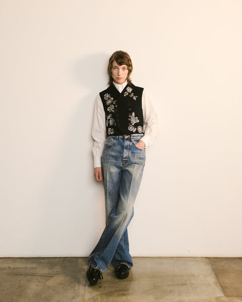 Embroidered Vest with Crystal Embellishments