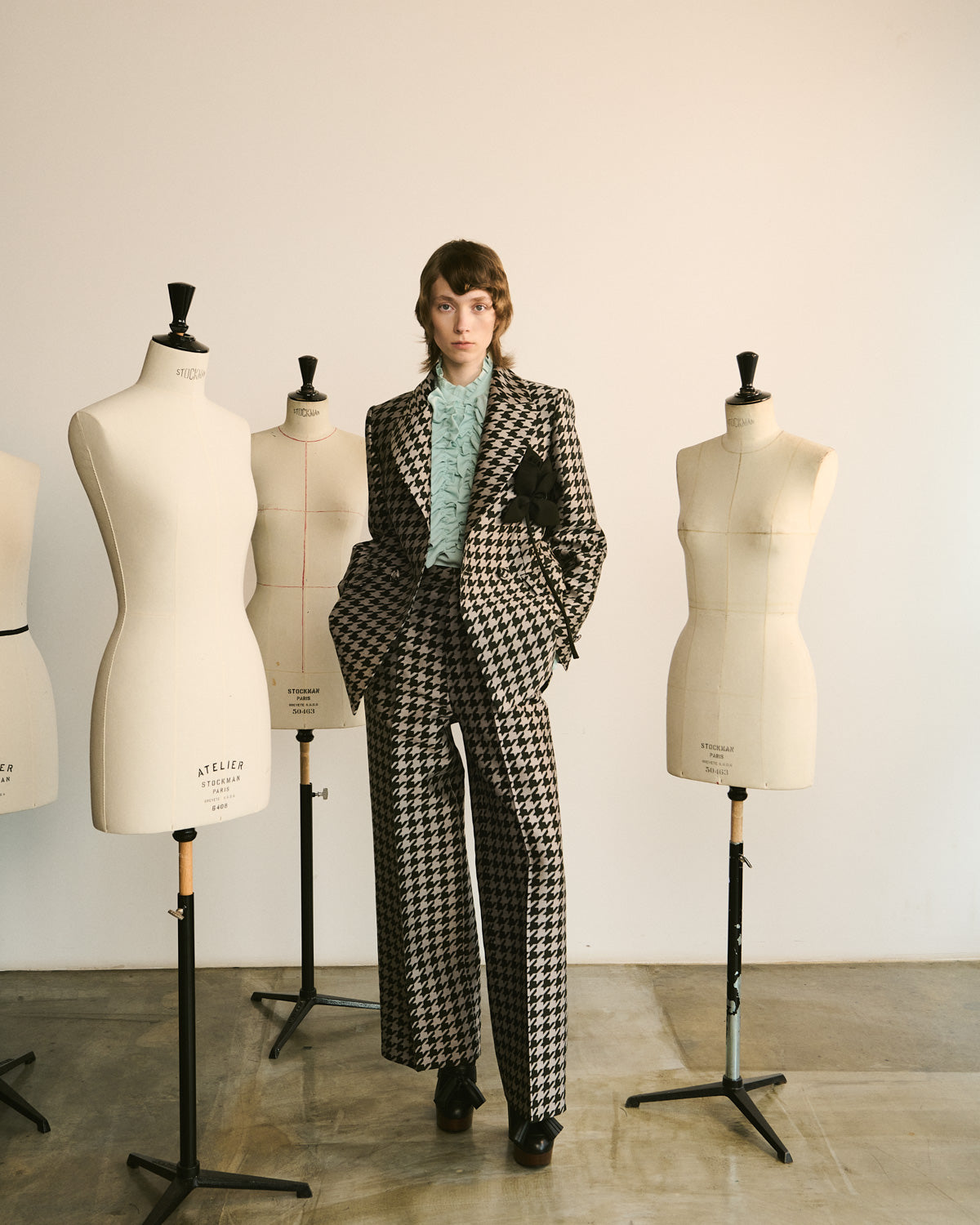 Pied-de-Poule Wide-Leg Wool Pants