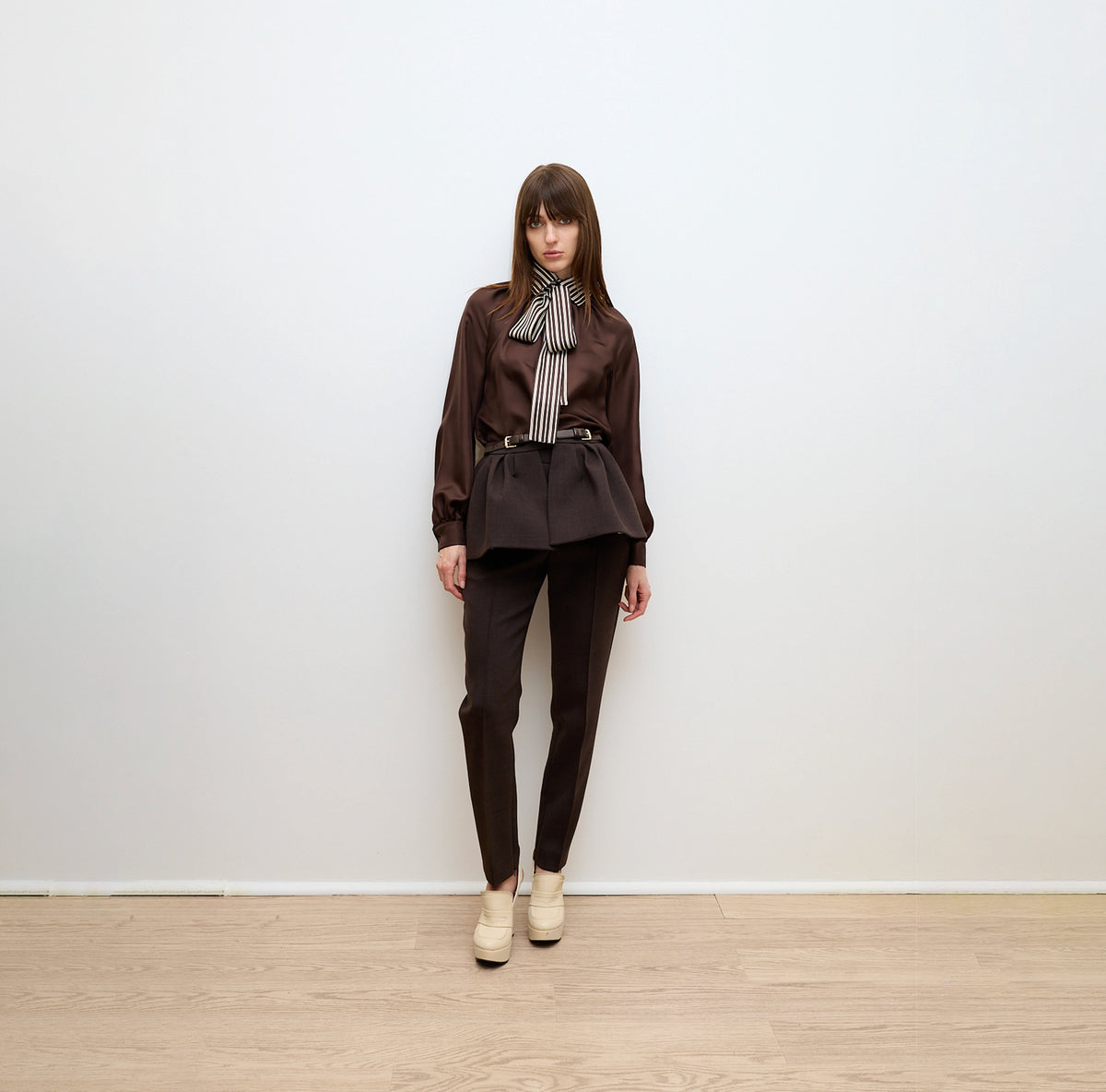 Chocolate Brown Silk Pussy-Bow Blouse