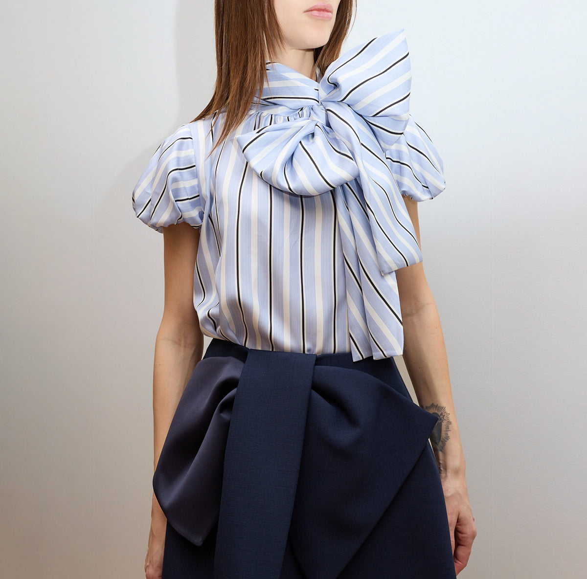 Navy Blue Sculptural Bow Mini Skirt