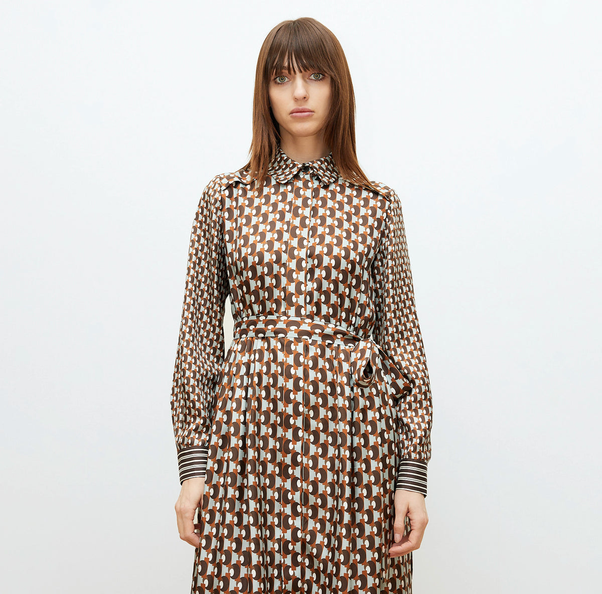Geometric Print Silk Midi Dress